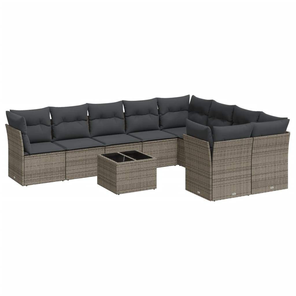 Set Divano da Giardino 10 pz con Cuscini Grigio in Polyrattan - homemem39