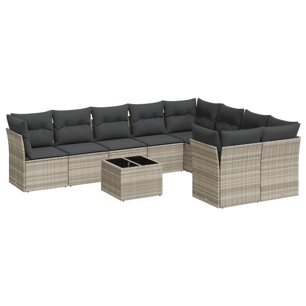 Set Divano Giardino 10 pz con Cuscini Grigio Chiaro Polyrattan - homemem39