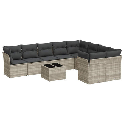 Set Divano Giardino 10 pz con Cuscini Grigio Chiaro Polyrattan - homemem39