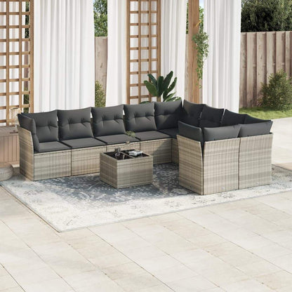 Set Divano Giardino 10 pz con Cuscini Grigio Chiaro Polyrattan - homemem39