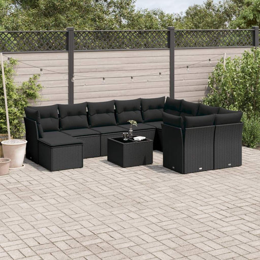 Set Divani da Giardino 10pz con Cuscini in Polyrattan Nero - homemem39