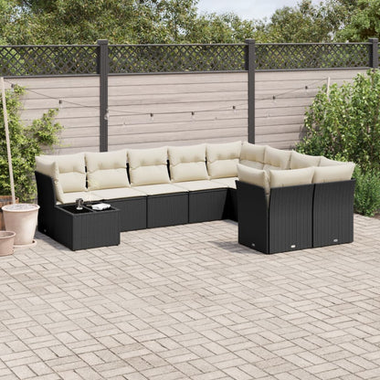 Set Divani da Giardino 10pz con Cuscini in Polyrattan Nero - homemem39