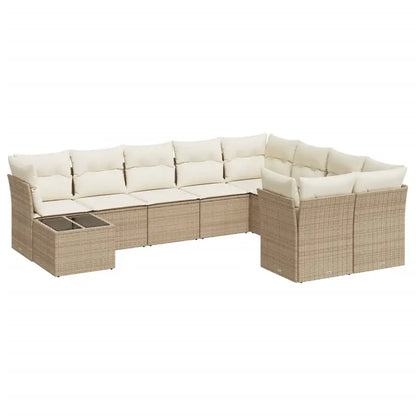 Set Divano da Giardino 10 pz con Cuscini Beige in Polyrattan - homemem39