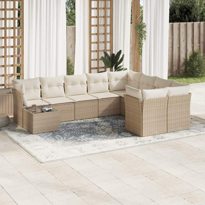 Set Divano da Giardino 10 pz con Cuscini Beige in Polyrattan - homemem39
