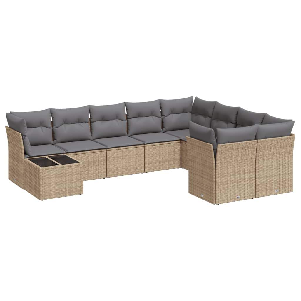 Set Divano da Giardino 10 pz con Cuscini Beige in Polyrattan - homemem39