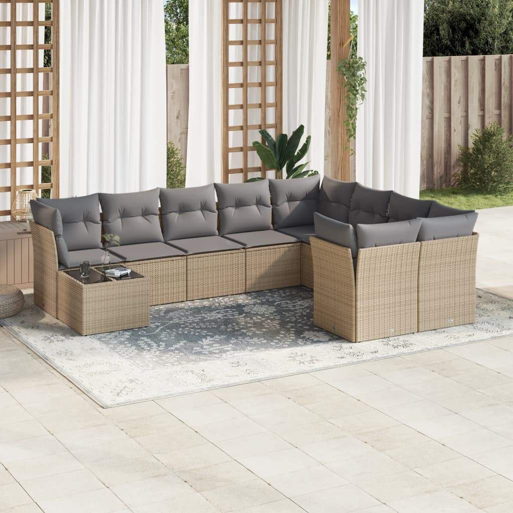 Set Divano da Giardino 10 pz con Cuscini Beige in Polyrattan - homemem39