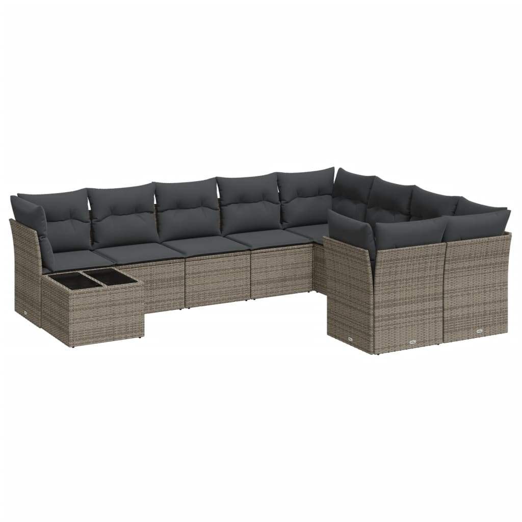 Set Divano da Giardino 10 pz con Cuscini Grigio in Polyrattan - homemem39