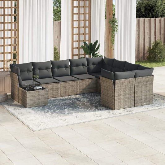 Set Divano da Giardino 10 pz con Cuscini Grigio in Polyrattan - homemem39
