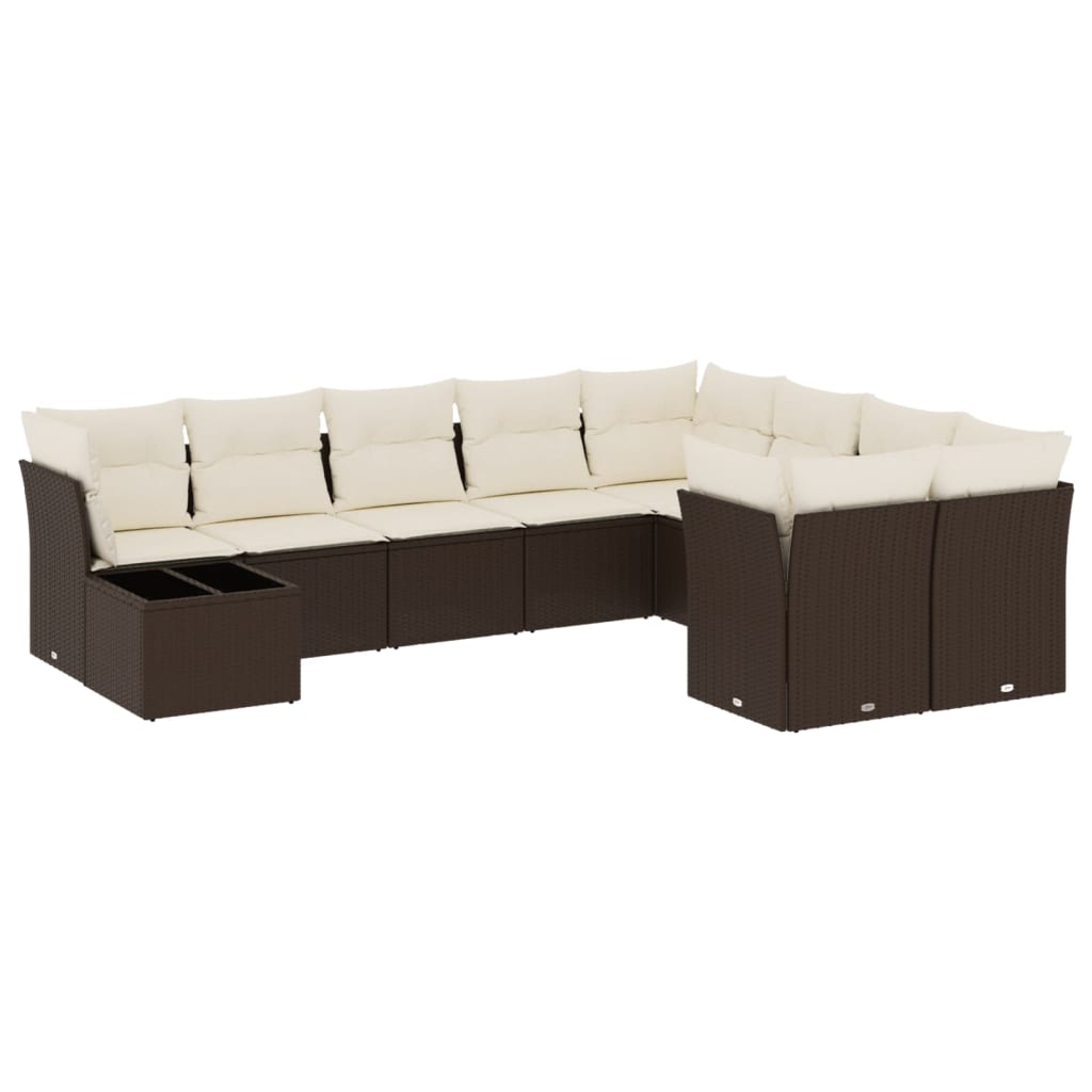 Set Divani da Giardino 10pz con Cuscini in Polyrattan Marrone - homemem39