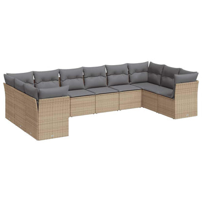 Set Divano da Giardino 10 pz con Cuscini Beige in Polyrattan - homemem39