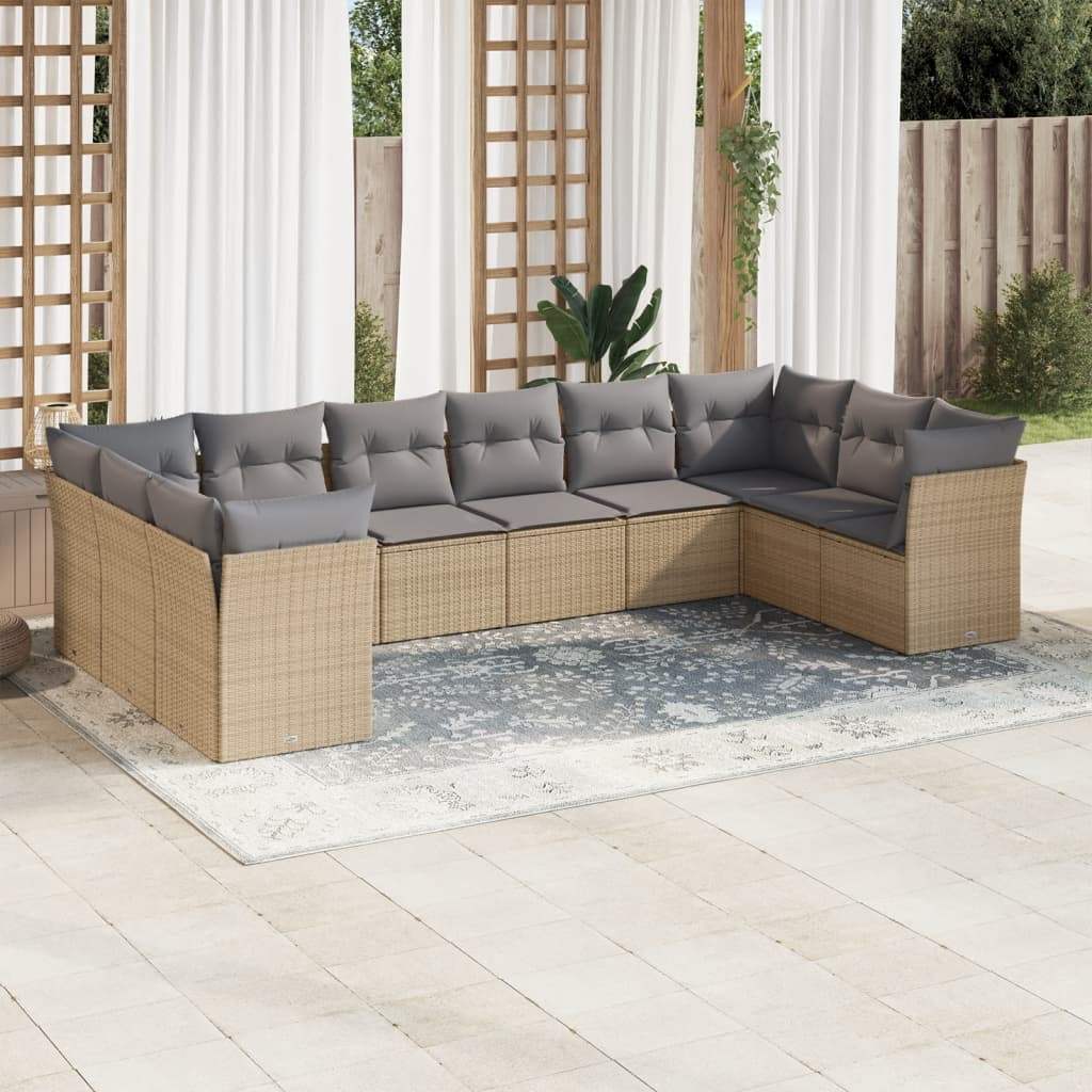 Set Divano da Giardino 10 pz con Cuscini Beige in Polyrattan - homemem39