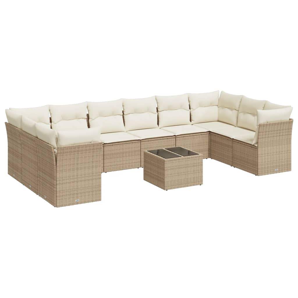 Set Divani da Giardino 11 pz con Cuscini Beige in Polyrattan - homemem39