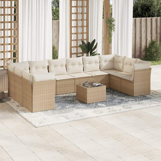 Set Divani da Giardino 11 pz con Cuscini Beige in Polyrattan - homemem39