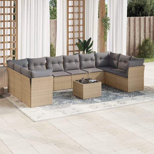 Set Divani da Giardino 11 pz con Cuscini Beige in Polyrattan - homemem39