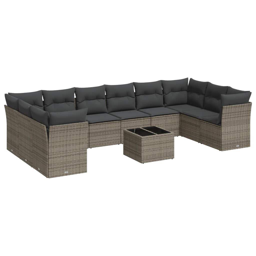 Set Divani da Giardino 11 pz con Cuscini in Polyrattan Grigio - homemem39