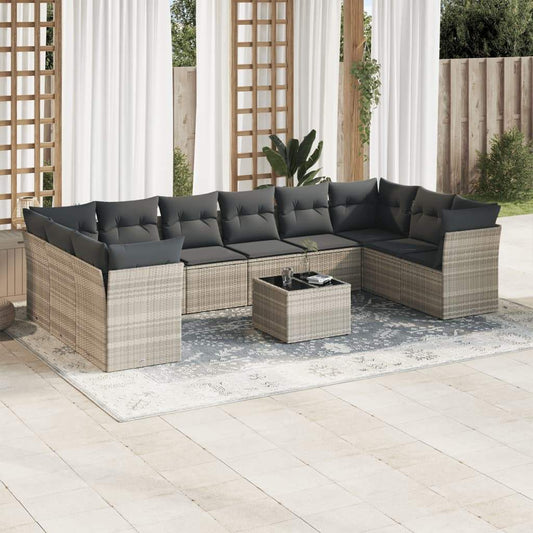 Set Divani da Giardino 11 pz con Cuscini in Polyrattan Grigio - homemem39