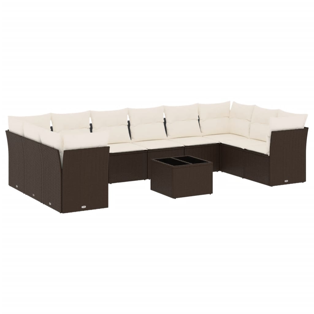 Set Divani da Giardino 11 pz con Cuscini Polyrattan Marrone - homemem39