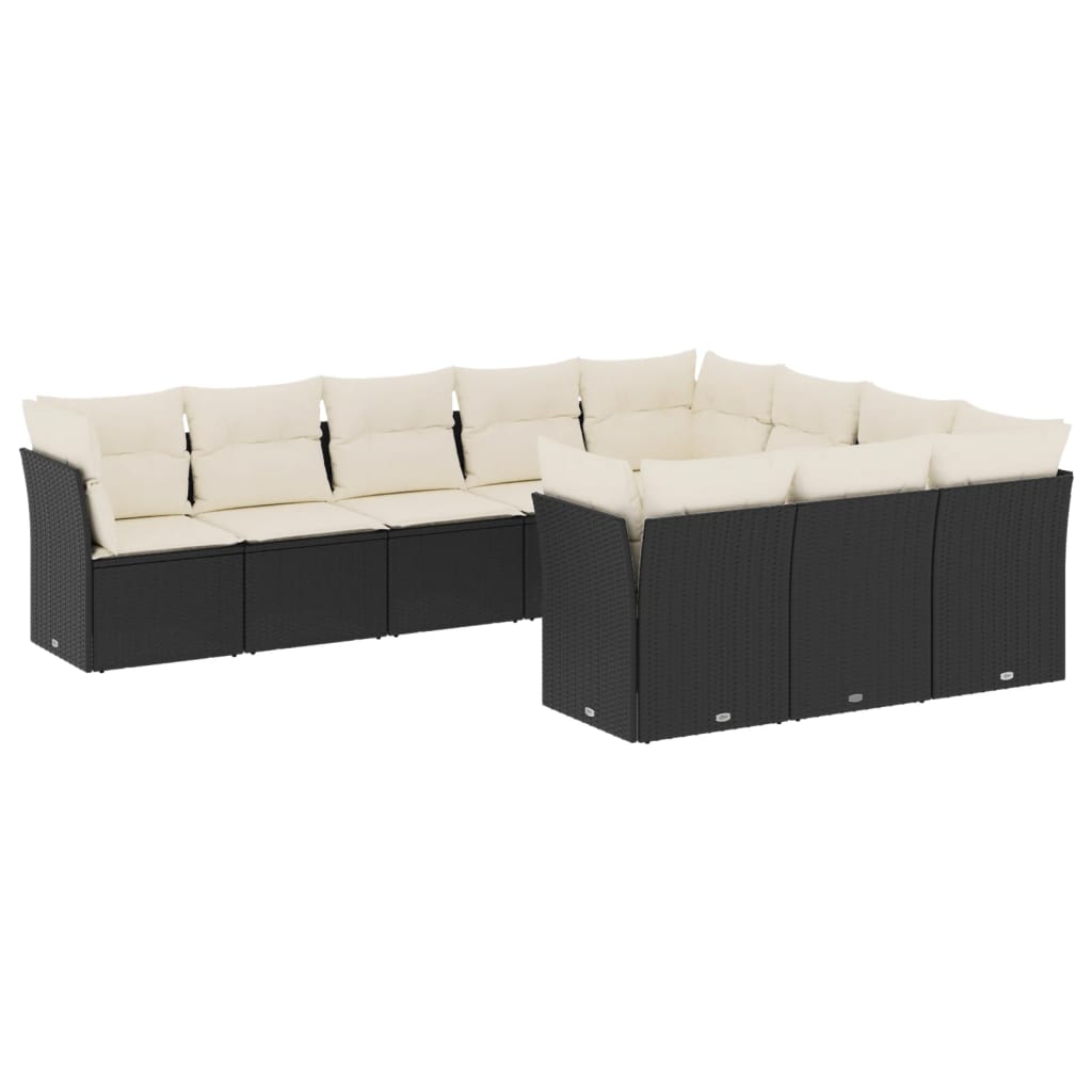 Set Divani da Giardino 10pz con Cuscini in Polyrattan Nero | homemem39