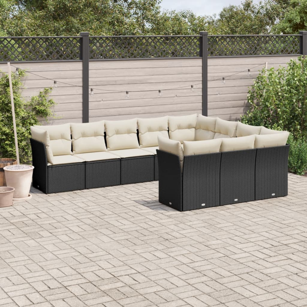 Set Divani da Giardino 10pz con Cuscini in Polyrattan Nero | homemem39