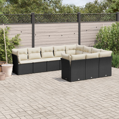 Set Divani da Giardino 10pz con Cuscini in Polyrattan Nero | homemem39