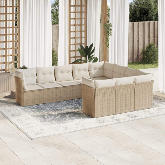 Set Divano da Giardino 10 pz con Cuscini Beige in Polyrattan - homemem39