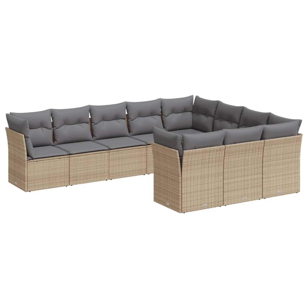 Set Divano da Giardino 10 pz con Cuscini Beige in Polyrattan - homemem39