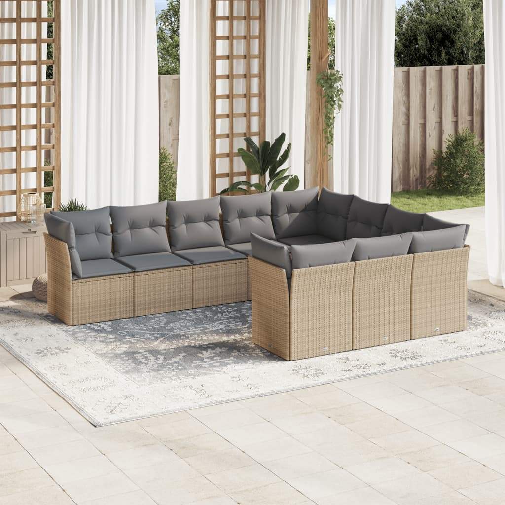 Set Divano da Giardino 10 pz con Cuscini Beige in Polyrattan - homemem39