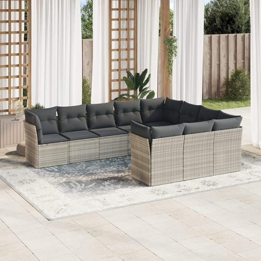 Set Divano Giardino 10 pz con Cuscini Grigio Chiaro Polyrattan - homemem39