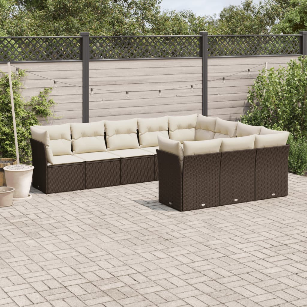 Set Divani da Giardino 10pz con Cuscini in Polyrattan Marrone - homemem39