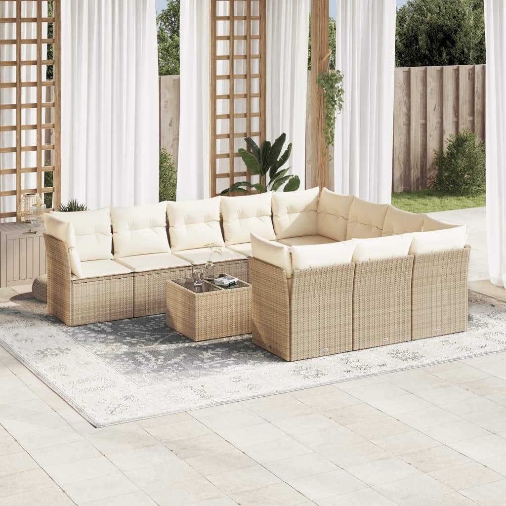 Set Divani da Giardino 11 pz con Cuscini Beige in Polyrattan - homemem39