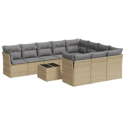 Set Divani da Giardino 11 pz con Cuscini Beige in Polyrattan - homemem39