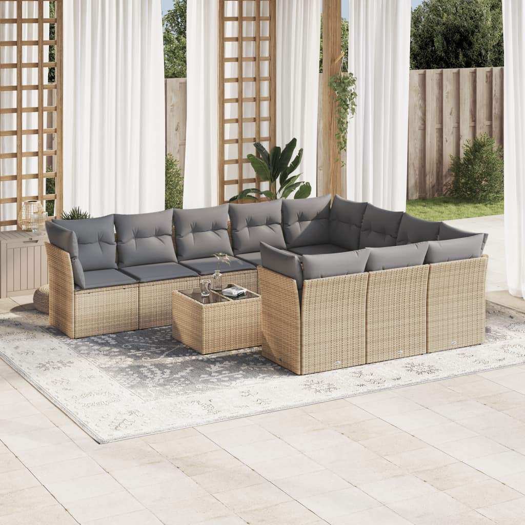 Set Divani da Giardino 11 pz con Cuscini Beige in Polyrattan - homemem39