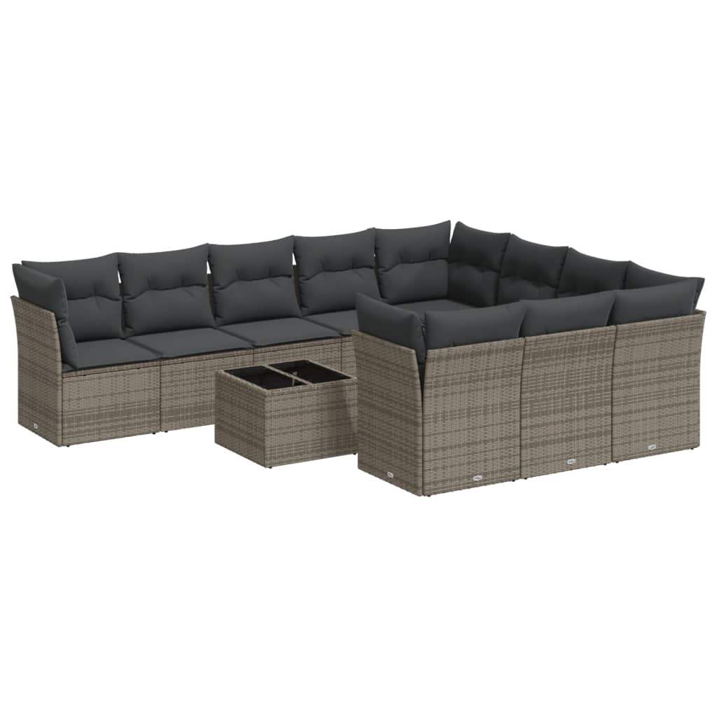 Set Divani da Giardino 11 pz con Cuscini in Polyrattan Grigio - homemem39