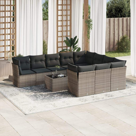 Set Divani da Giardino 11 pz con Cuscini in Polyrattan Grigio - homemem39