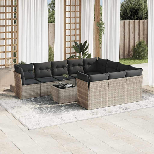 Set Divani da Giardino 11 pz con Cuscini in Polyrattan Grigio - homemem39