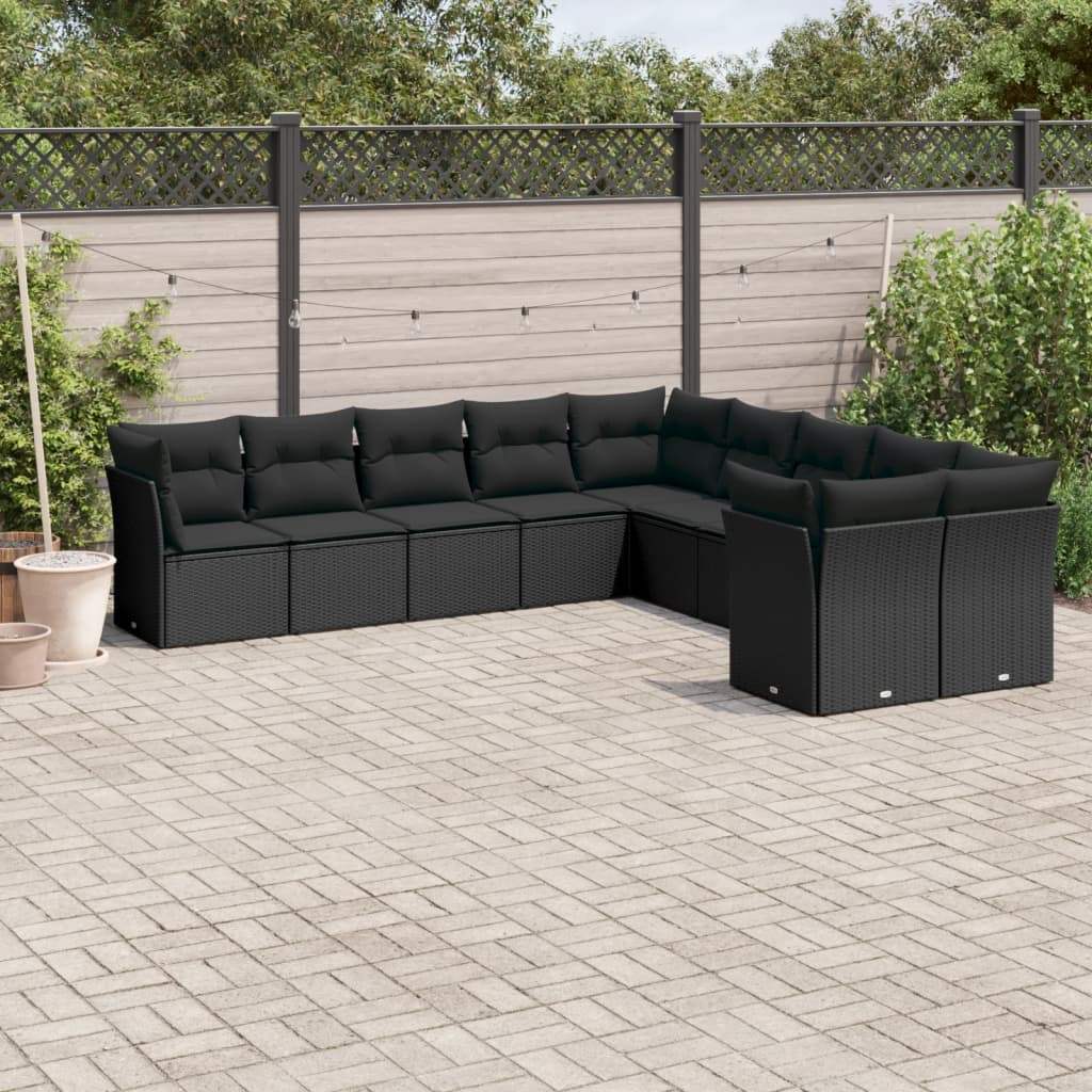 Set Divani da Giardino 10pz con Cuscini in Polyrattan Nero - homemem39