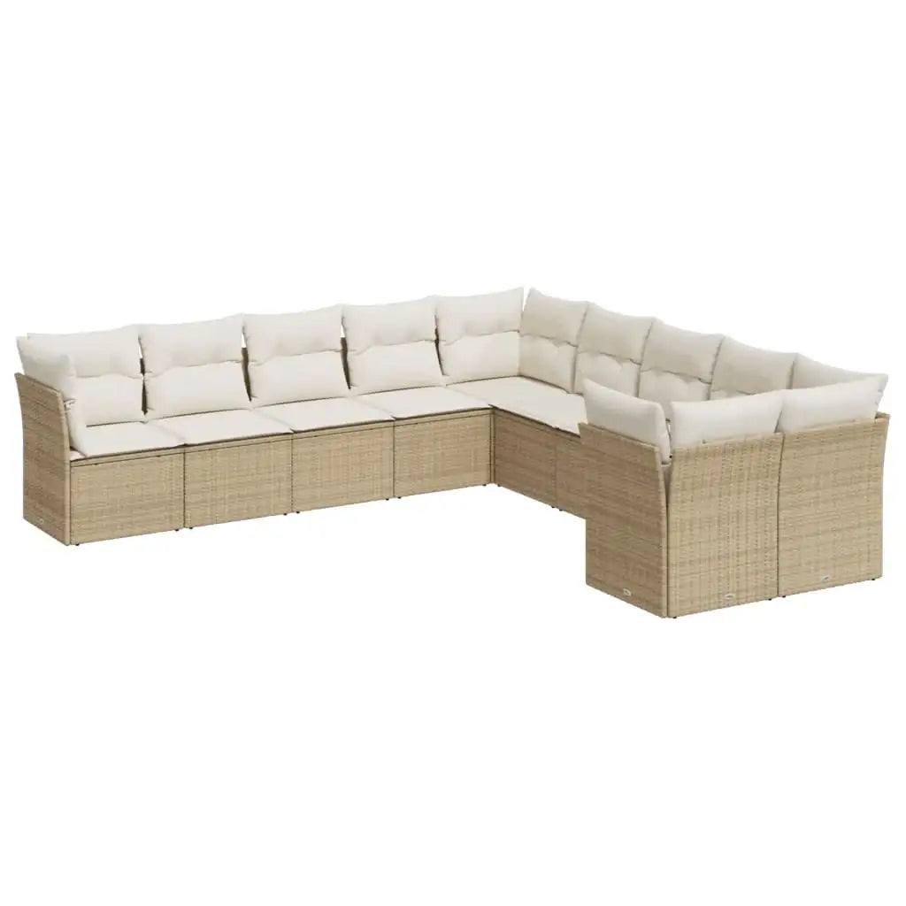 Set Divano da Giardino 10 pz con Cuscini Beige in Polyrattan - homemem39