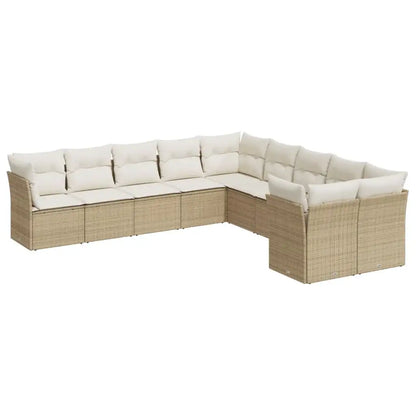 Set Divano da Giardino 10 pz con Cuscini Beige in Polyrattan - homemem39