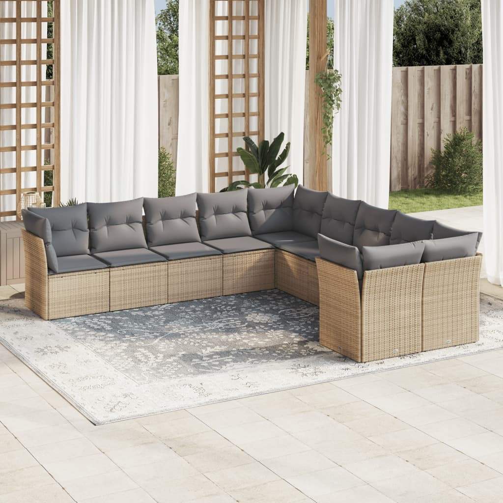 Set Divano da Giardino 10 pz con Cuscini Beige in Polyrattan - homemem39