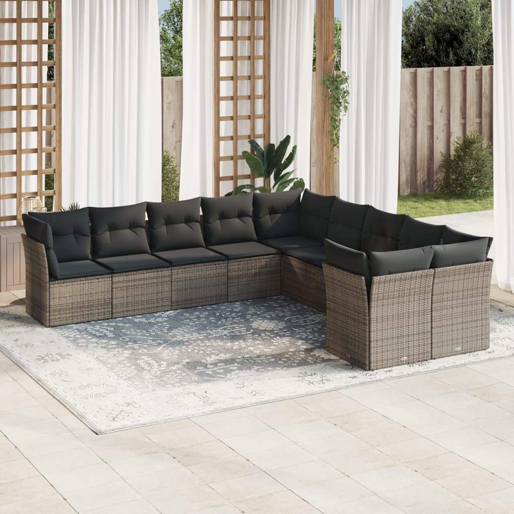 Set Divano da Giardino 10 pz con Cuscini Grigio in Polyrattan - homemem39