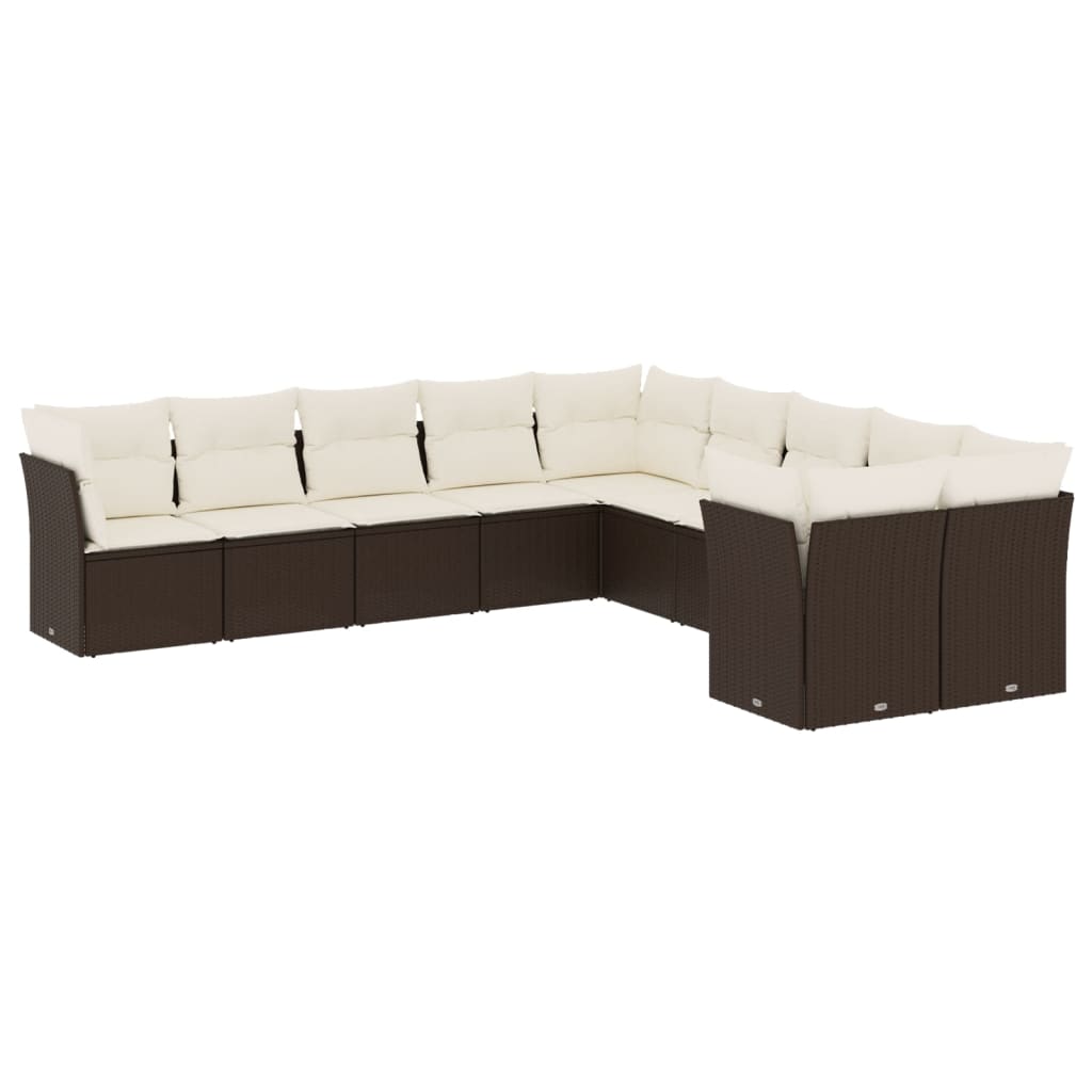 Set Divani da Giardino 10pz con Cuscini in Polyrattan Marrone - homemem39