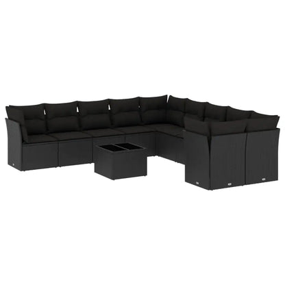 Set Divani da Giardino 11 pz con Cuscini in Polyrattan Nero - homemem39