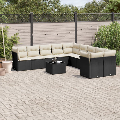 Set Divani da Giardino 11 pz con Cuscini in Polyrattan Nero - homemem39