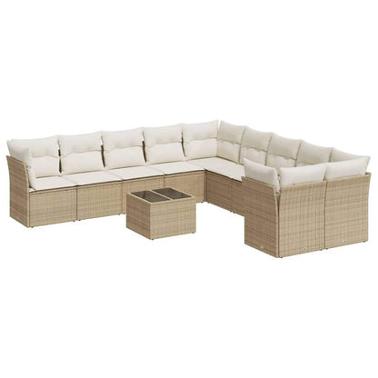 Set Divani da Giardino 11 pz con Cuscini Beige in Polyrattan - homemem39