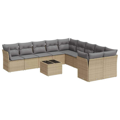 Set Divani da Giardino 11 pz con Cuscini Beige in Polyrattan - homemem39