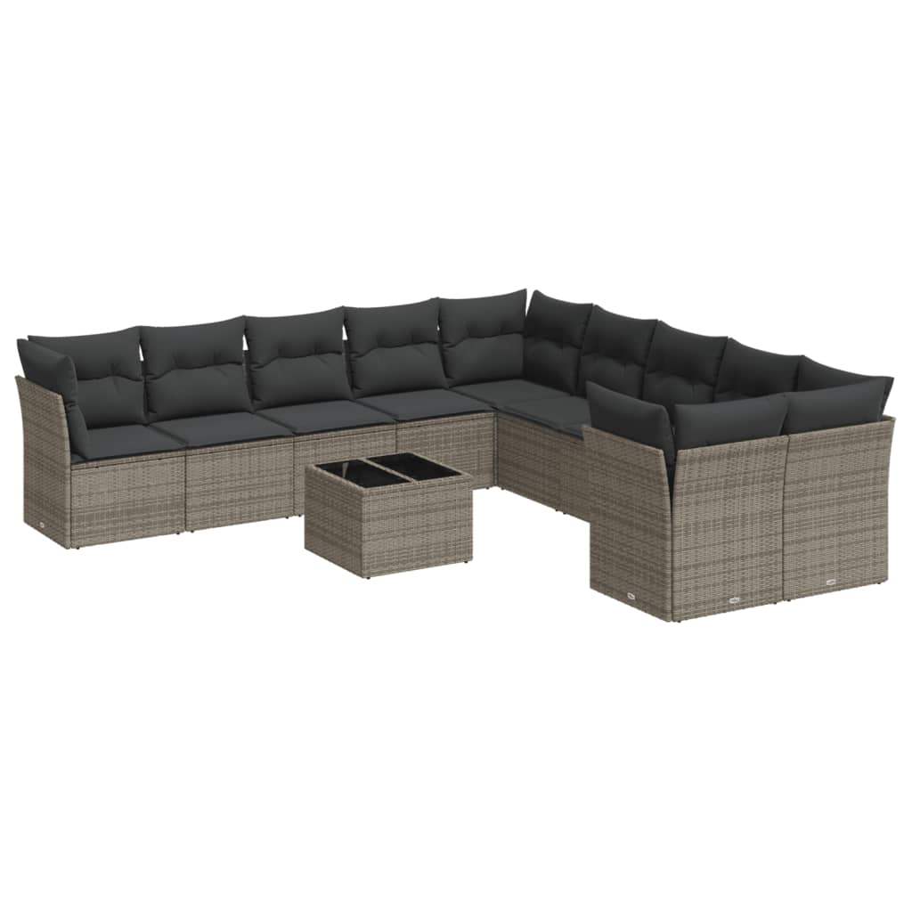 Set Divani da Giardino 11 pz con Cuscini in Polyrattan Grigio - homemem39