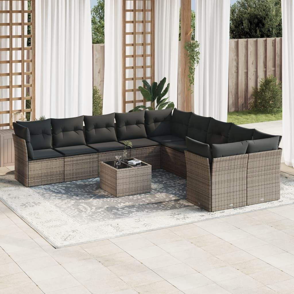 Set Divani da Giardino 11 pz con Cuscini in Polyrattan Grigio - homemem39