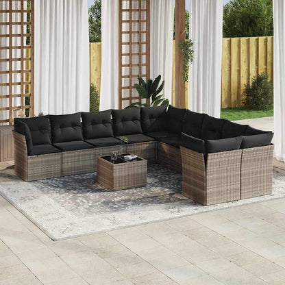 Set Divani da Giardino 11 pz con Cuscini in Polyrattan Grigio - homemem39