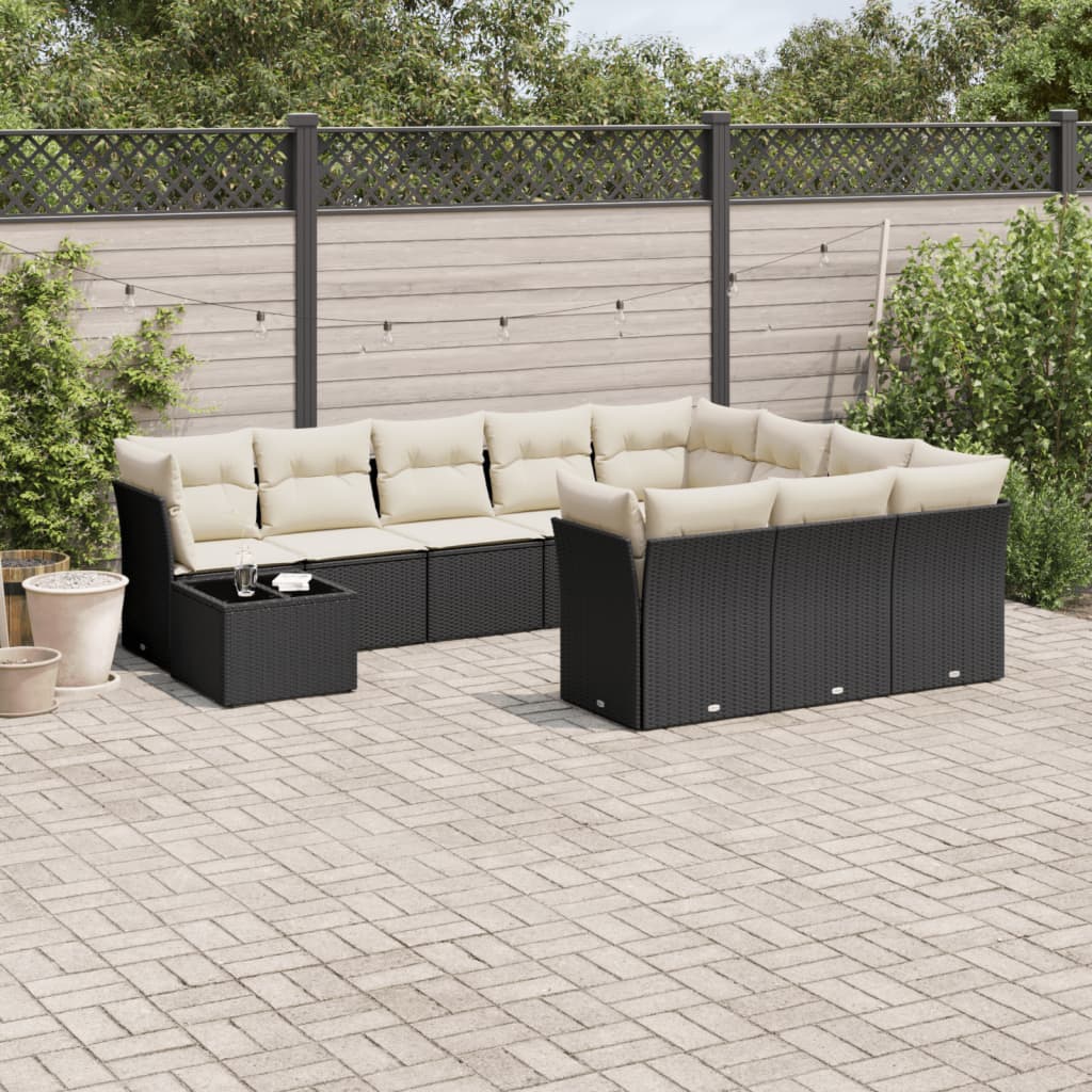 Set Divani da Giardino 11 pz con Cuscini in Polyrattan Nero - homemem39