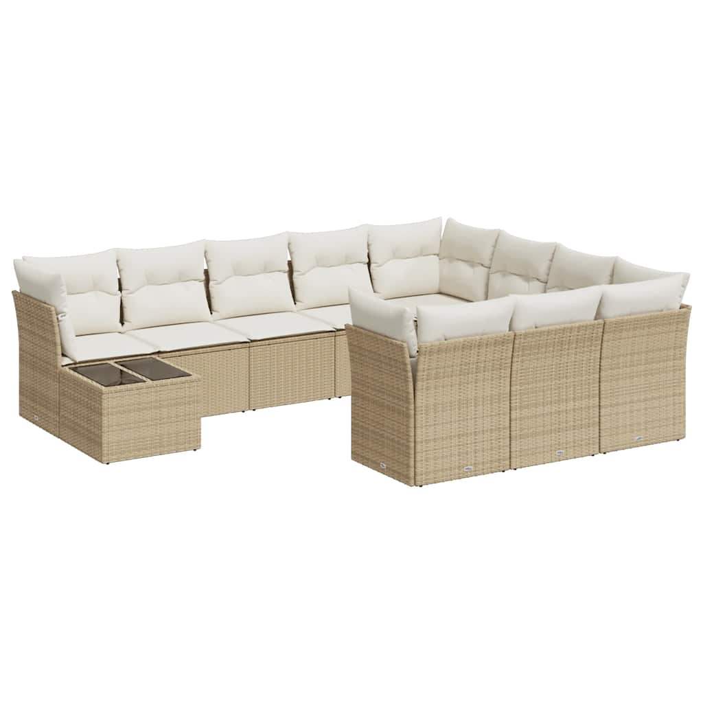 Set Divani da Giardino 11 pz con Cuscini Beige in Polyrattan - homemem39